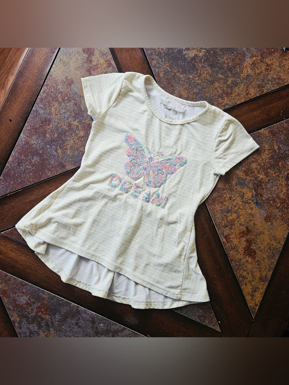 Btween 4T Short Sleeve Light Yellow Stripes